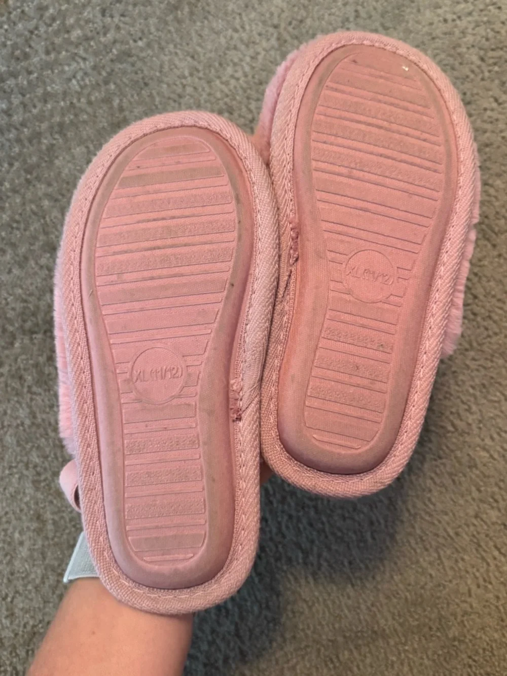 Cat & Jack Pink Fuzzy Slippers Girls Size 11/12 | Cozy Plush House Shoes